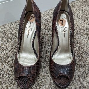 Jessica Simpson Brown Peep Toe Heels